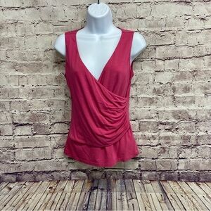 Cabi Pink Faux Wrap V Neck Sleeveless Top